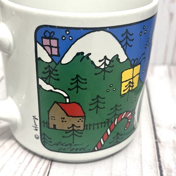 Vintage Houze 80's Alan Wood Christmas Coffee Mug Cups Set Of 4 Holiday Scenes - Picture 2 of 16